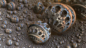 紋理表面上的金屬球體帶有花卉鏤空 — 2560x1440 動態圖片 壁紙