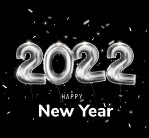 閃亮的銀色2022氣球，帶有飄落的五彩紙屑，用於新年慶祝。 — 新年快樂 2020 壁紙