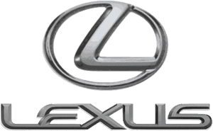 黑色背景上鍍鉻飾面的 Lexus 汽車品牌標誌