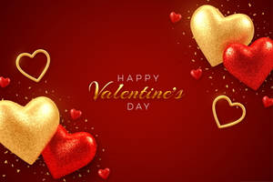 Happy Valentine's Day 問候，帶有閃爍的紅色和金色心形及五彩紙屑。 — 情人節快樂 壁紙