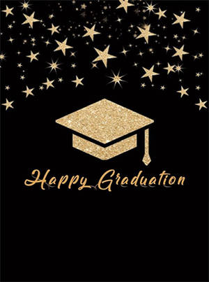 金色畢業帽和星星，黑色背景上帶有「Happy Graduation」文字。 — 畢業 壁紙