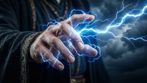 在暴風雨的天空中召喚電閃電的手