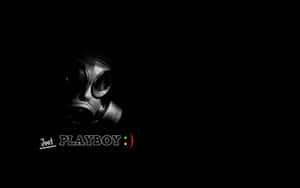 黑色背景上帶有「Just PLAYBOY :)」文字的防毒面具。 — 花花公子 GIF 壁紙