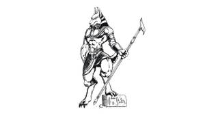 埃及神阿努比斯手持權杖，站在石塊上。 — 桌面 壁紙