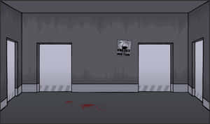 深灰色走廊，有血跡和一張寫著enlist mod team的海報。 — 電玩遊戲 GIF 壁紙