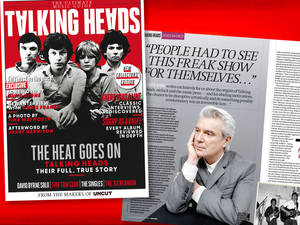 Talking Heads 雜誌封面，附有樂團照片和大衛·拜恩訪談跨頁。 — 岩石 壁紙