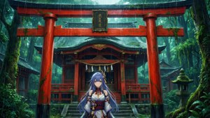 雛在雨中鳥居前，氛圍神秘 — 天氣之子 壁紙
