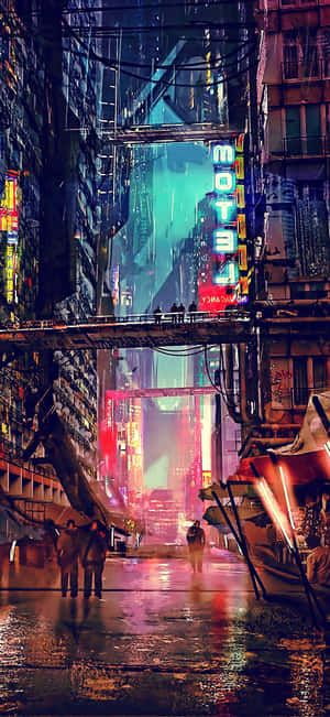 賽博龐克城市小巷，夜晚閃爍著霓虹燈和雨水倒影。 — Pixel 11 Pro 壁紙