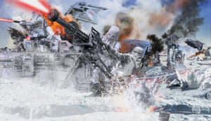 雪地士兵在爆炸和星際戰鬥機中於雪地戰場上戰鬥。 — 星際大戰 壁紙