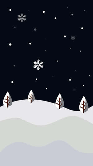 冬夜，雪花飄落在白雪覆蓋的樹木上，星空璀璨。 — 冬季風景 壁紙