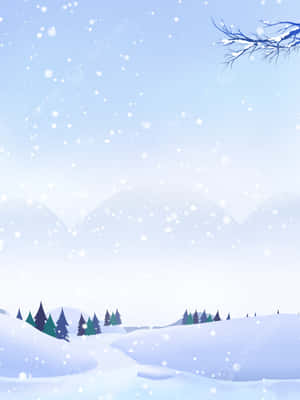 雪落在白雪覆蓋的山丘和松樹上，天空清澈湛藍。 — 冬季風景 壁紙
