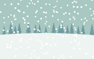雪花飄落在寧靜冬季場景中的一排常青樹上。 — 2880x1800 壁紙