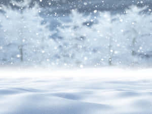 被雪覆蓋的地面，飄落的雪花和模糊的樹木背景。 — 冬季風景 壁紙