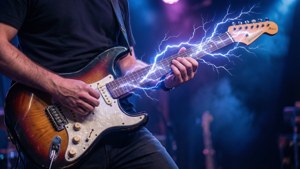 一把在舞台上射出閃電的電吉他