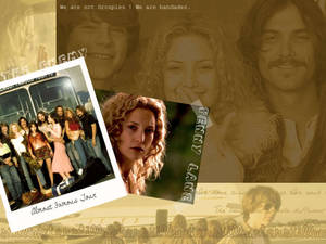 電影《Almost Famous》的海報拼貼畫，以棕褐色調呈現樂團和演員。 — 哈利波特 美學 壁紙