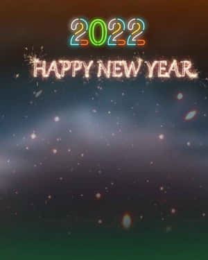 霓虹燈2022和新年快樂文字在繁星點點的夜空中閃爍。 — 閃閃發光 壁紙