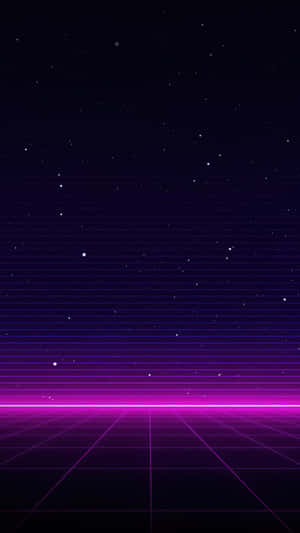 星空下發光的紫色霓虹網格地板 — 紫色 壁紙