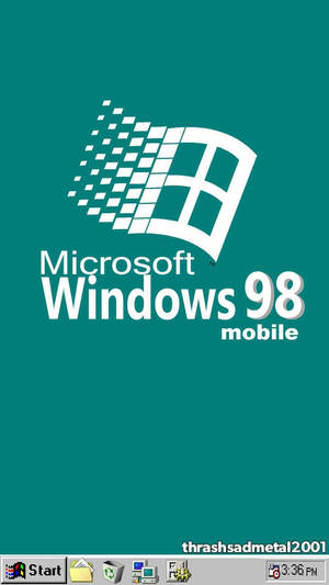 Windows 98 手機標誌在青綠色背景上，附有工作列 — 超4悟吉塔 壁紙