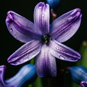一朵紫色風信子花，花瓣上有水滴。 — Galaxy Watch 壁紙