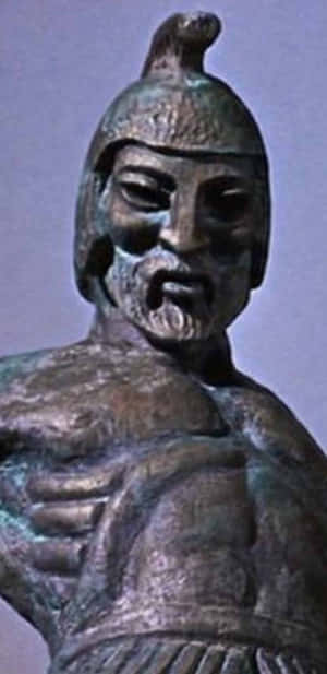 古代鬍鬚戰士戴頭盔的青銅雕像 — 電玩遊戲 GIF 壁紙