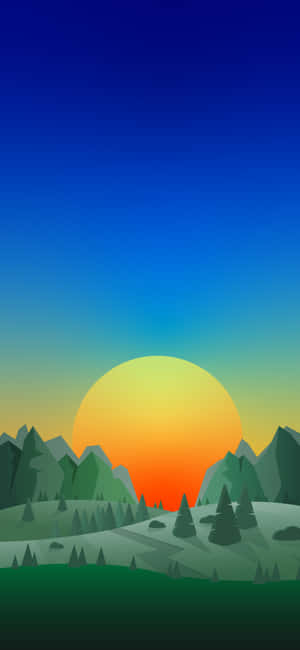日落山脈，漸變天空和松樹。 — iPhone 16 Pro Max 壁紙