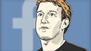 馬克·祖克柏的插圖肖像，背景是Facebook標誌。 — 馬克·祖克柏 壁紙