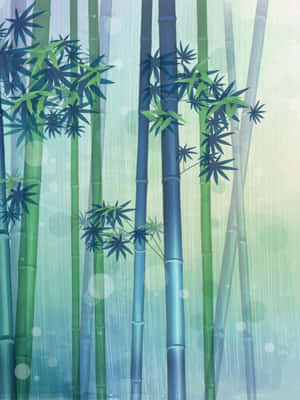 高大的竹莖帶著綠葉，在霧氣繚繞的寧靜森林場景中。 — 竹子 壁紙