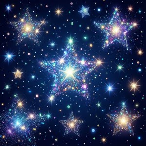 深藍色夜空中的閃爍星星，帶有彩色光芒。 — 背景 壁紙