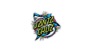 Santa Cruz 鯊魚標誌貼紙，帶有粗體黃色文字和潑濺效果。 — 聖塔莫尼卡 壁紙