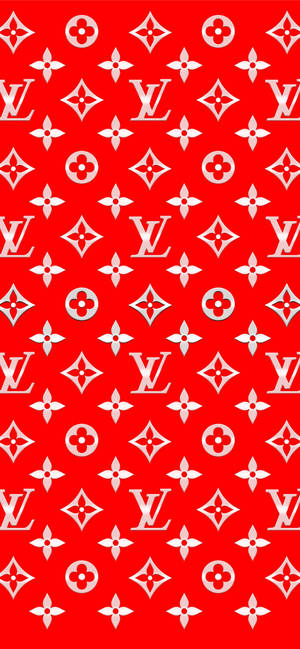 紅色和白色Louis Vuitton字母組合圖案壁紙。