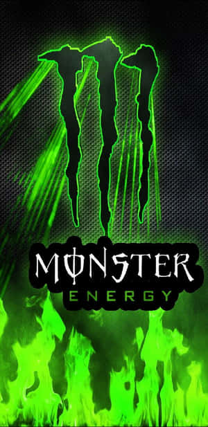 深色網格背景上帶有綠色火焰的Monster Energy標誌 — 魔物獵人 世界 壁紙