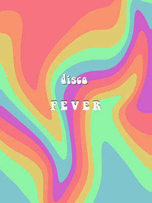 在旋轉的彩虹背景上，粗體白色文字 disco fever。 — 復古90年代風格 壁紙