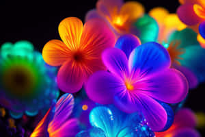 在黑暗背景中帶有耀眼光束的發光霓虹花朵。 — Surface Pro 壁紙