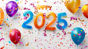 色彩繽紛的氣球和五彩紙屑慶祝2025年新年。 — 派對 壁紙