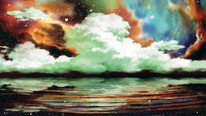 星空下漣漪水中反射的宇宙星雲雲彩。 — 美麗的動畫 壁紙