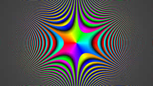 黑色背景上帶有同心波紋的鮮豔彩虹星爆 — 多邊形藝術 壁紙