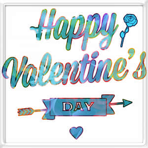 Happy Valentine's Day 圖形 彩虹文字 藍色玫瑰箭頭 心形 — 明亮 壁紙