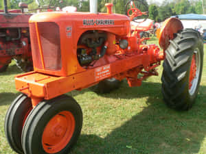 復古橙色 Allis-Chalmers 拖拉機在戶外活動的草地上。 — 曳引機 壁紙