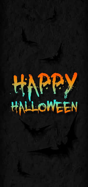 深色紋理背景上帶有蝙蝠的Happy Halloween文字 — 萬聖節 iPhone 壁紙