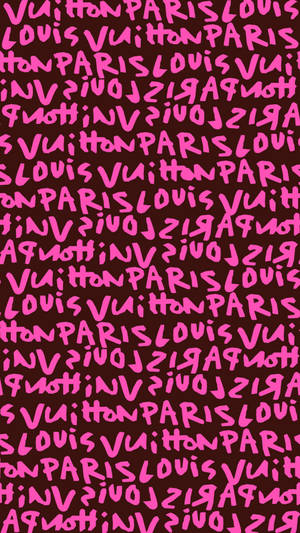 粉紅色 Louis Vuitton 文字圖案在深酒紅色背景上