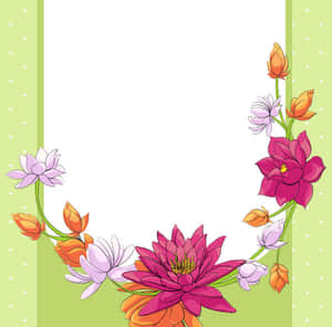 裝飾性花卉邊框，帶有蓮花和花蕾，背景為綠色。 — 蓮花 GIF 壁紙