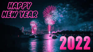 橋上的煙火、船隻和'Happy New Year 2022'文字。 — 新年快樂 2020 壁紙