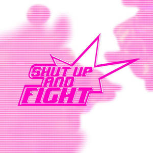 粉紅色復古圖形，在漫畫星爆中以粗體文字寫著 shut up and fight。 — 懲罰者標誌 壁紙