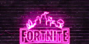 夜間潮濕磚牆上的粉紅色霓虹燈Fortnite標誌。 — 酷炫的《要塞英雄》 壁紙