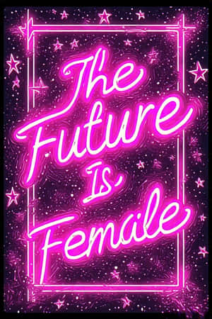 粉紅色霓虹燈文字「The Future Is Female」在宇宙環境中被星星環繞。 — iPhone 4 壁紙
