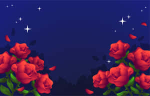 繁星點點的夜空下，紅玫瑰與飄浮的花瓣。 — MacBook Pro 壁紙