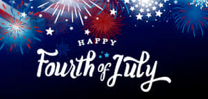 Happy Fourth of July 煙火圖形，帶有紅色、白色和藍色的爆發和星星 — 昏暗 壁紙