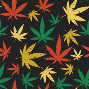 深色背景上色彩繽紛的紅色、黃色和綠色大麻葉。 — 酷炫大麻 壁紙