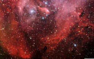 深空中充滿發光恆星和宇宙塵埃的鮮豔紅色星雲。 — 宇宙 壁紙