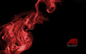 紅色煙霧在黑色背景上旋轉，帶有 Radeon 標誌 — 煙動圖 壁紙